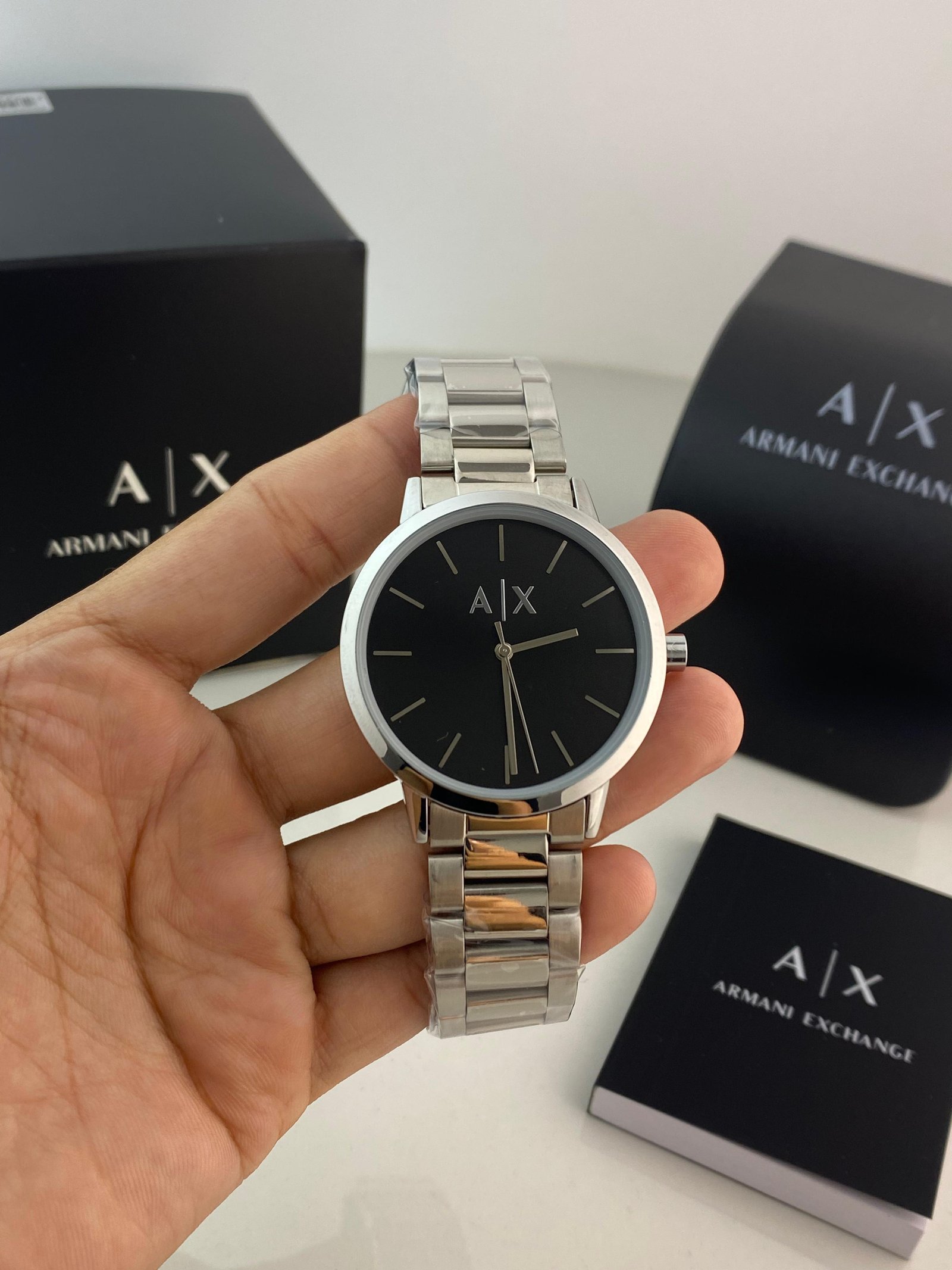 Armani Exchange Silver Body Black Dial Luxury Watch 
