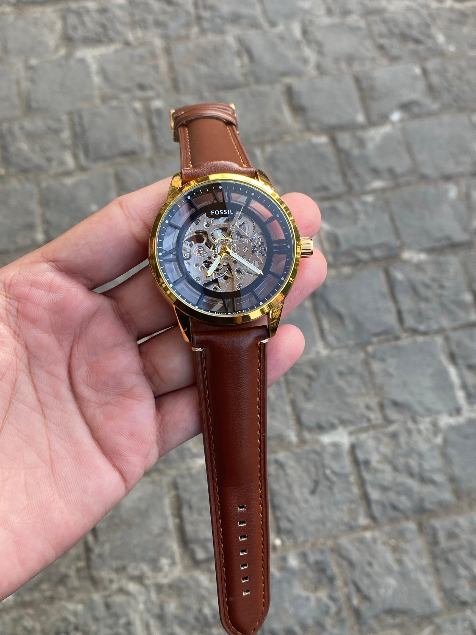 Fossil TOWNSMAN Golden dial Automatic SKELETON watch 