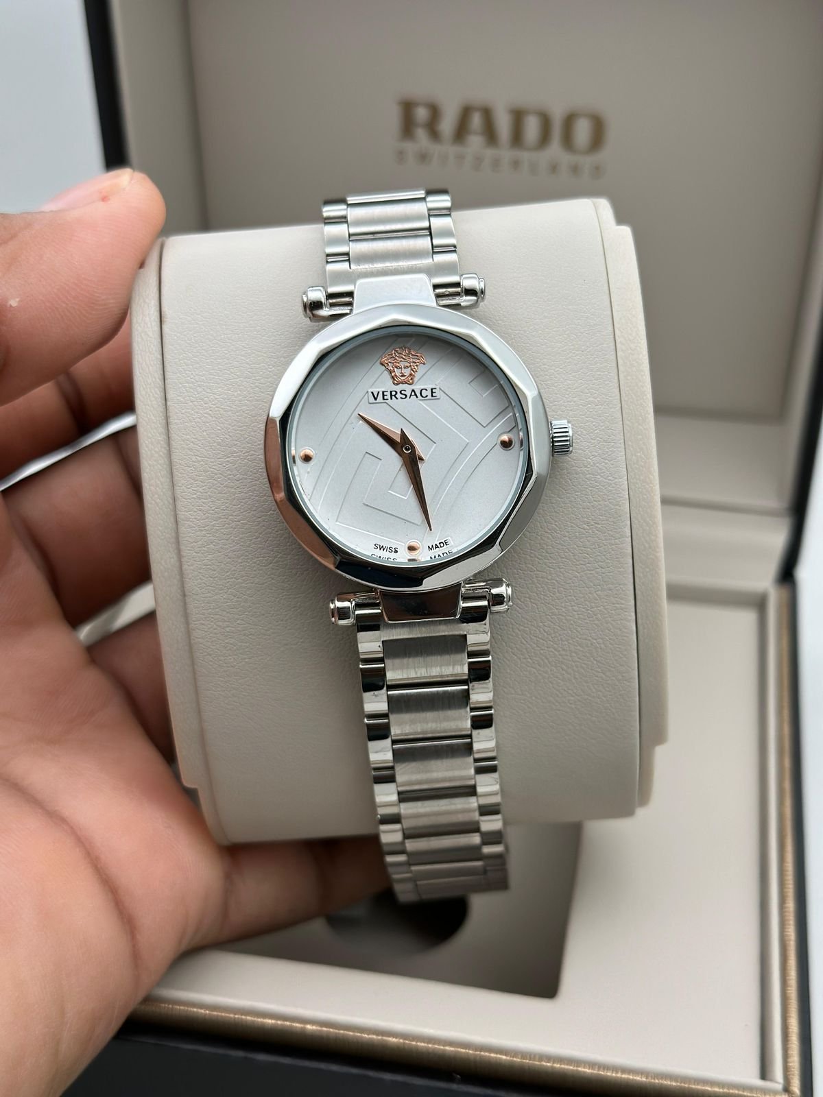 Versace Silver Chrome With White Dial Lovely Watch For Her 