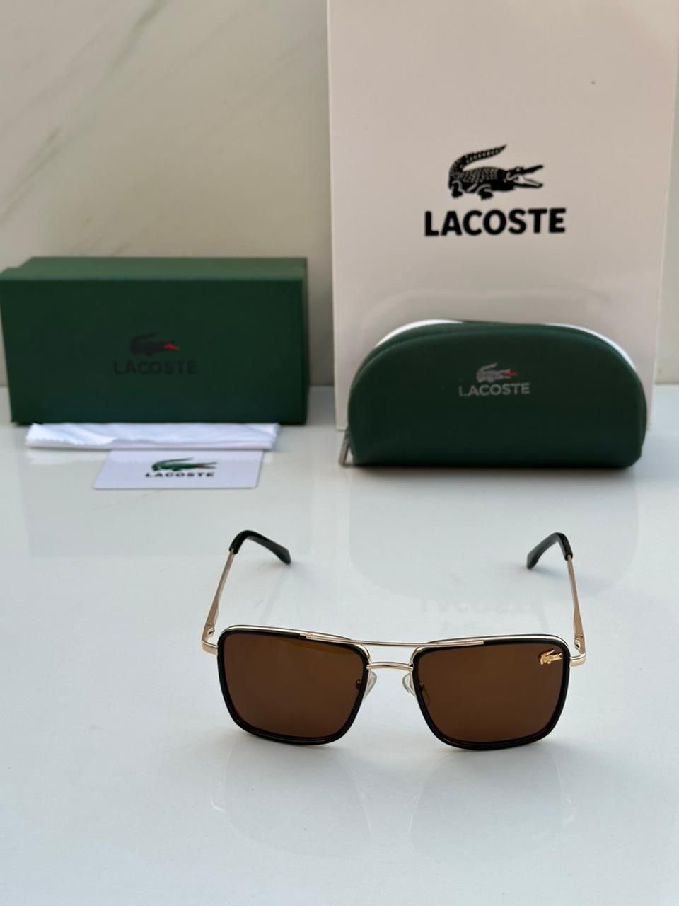 Lacoste Brown shade Metallic Frame Classic Luxury Glares 
