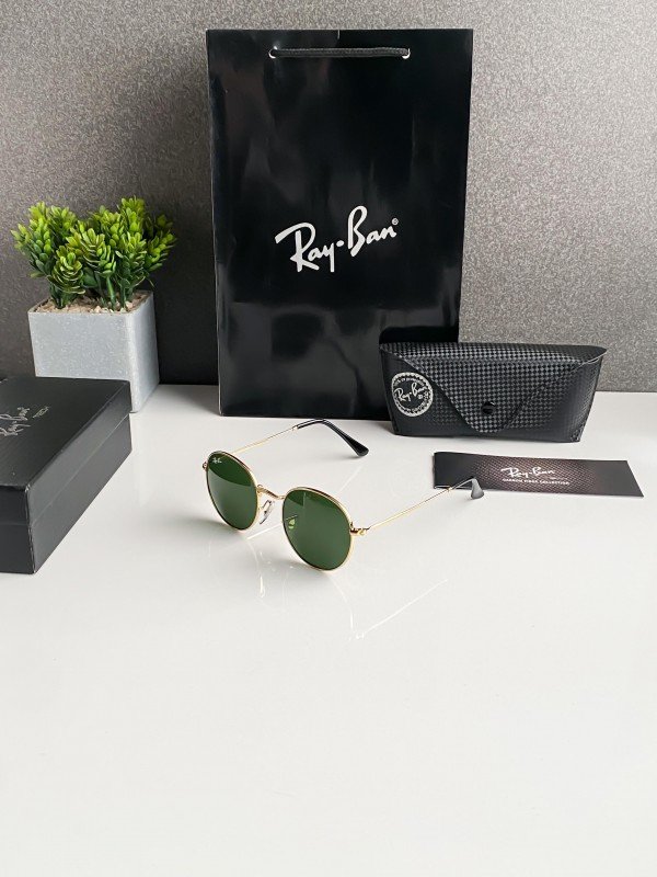 Ray-Ban 3447 Green Gold Premium Round Sunglass 