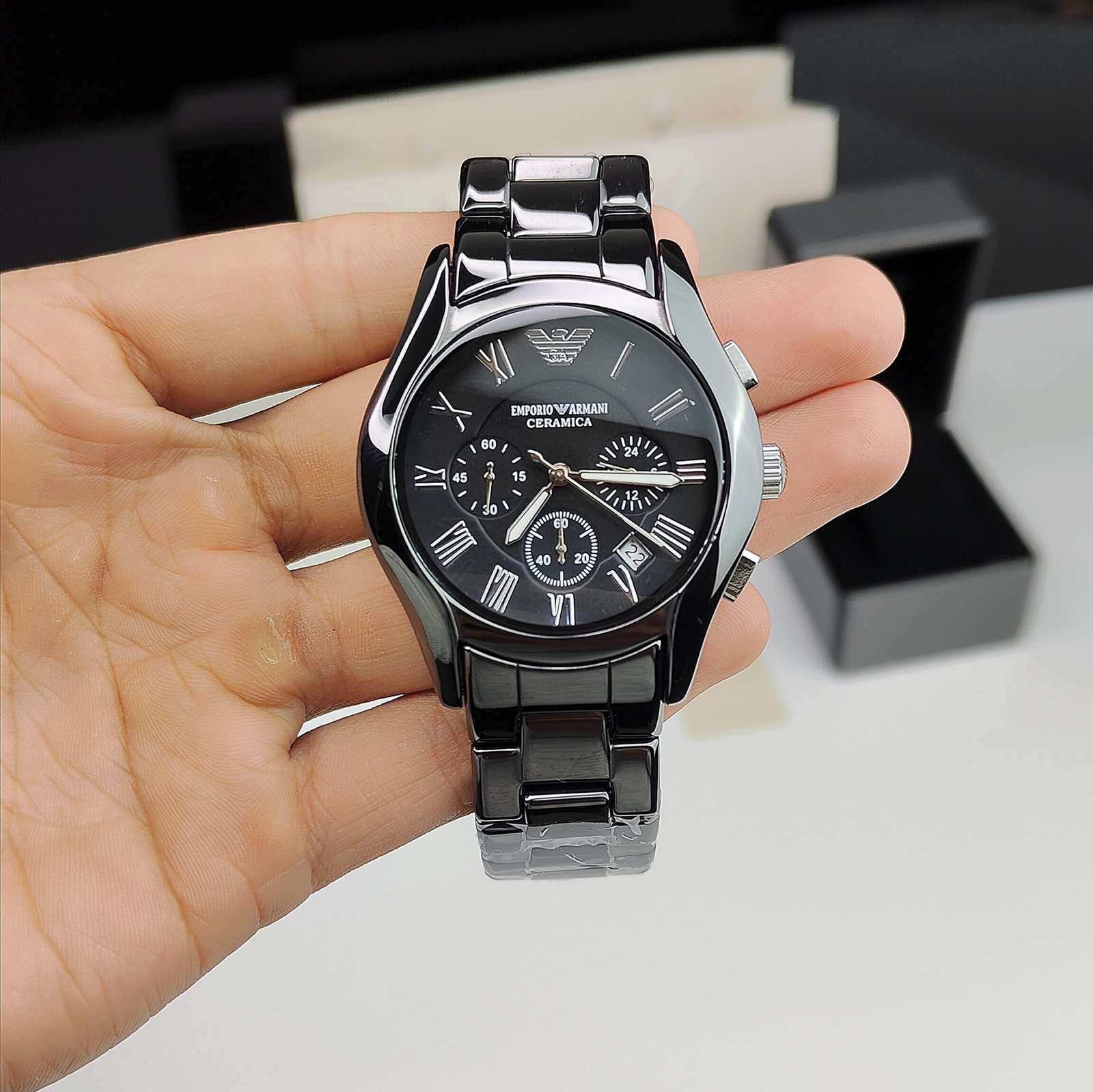 Armani Ceramic Black Chronograph Luxury Watch For Men 