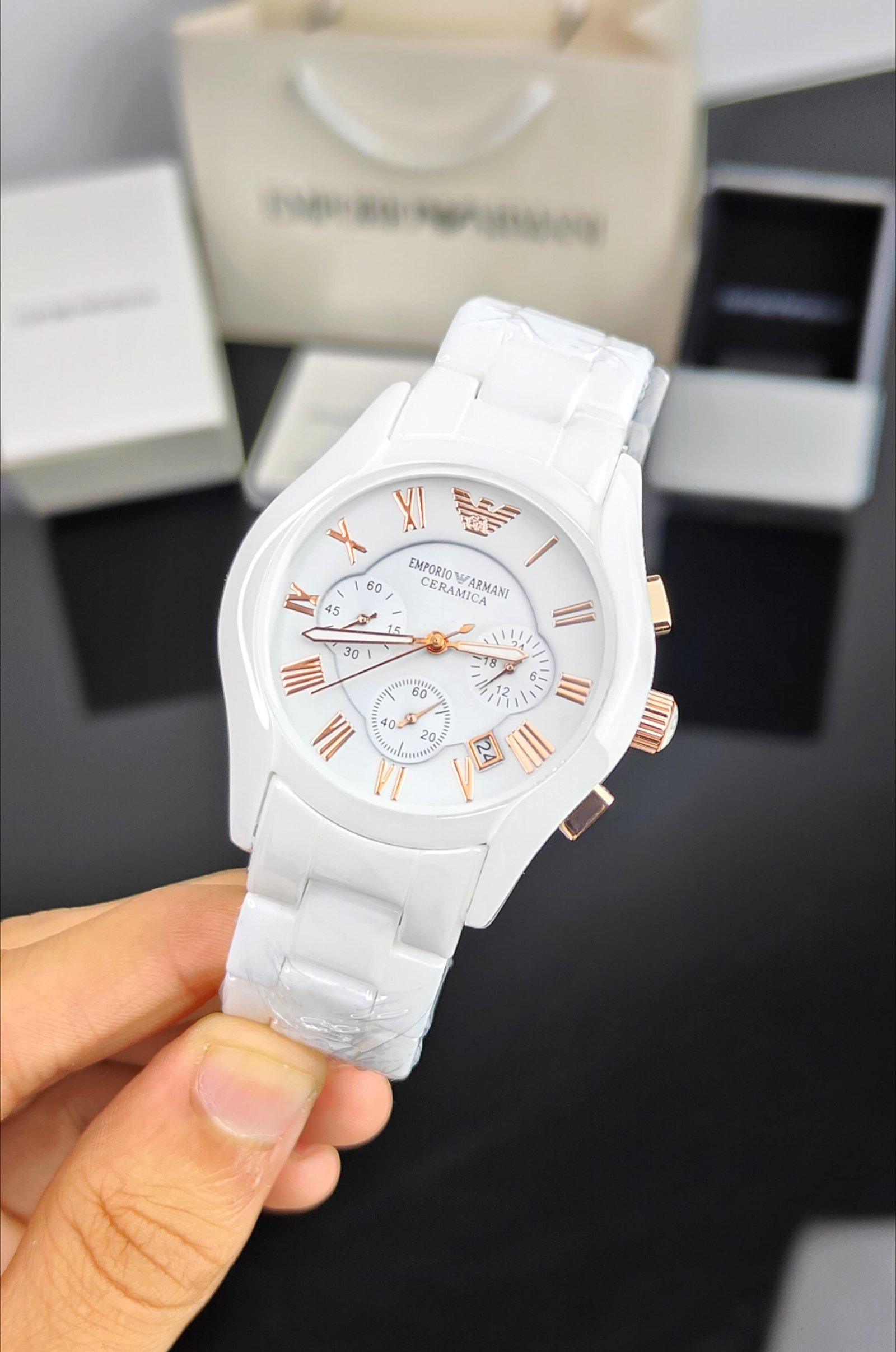 Armani White Ceramic Chronograph Luxury Watch For Men High End Quality 