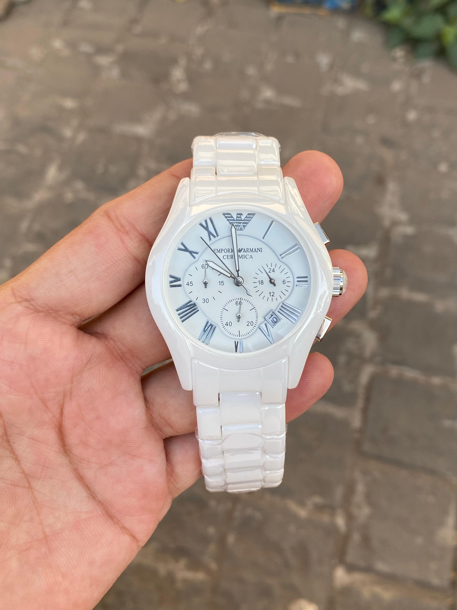 Armani Ceramic WHITE CRYSTAL CLEAR SHINING LUXURY WATCH FOR MEN 