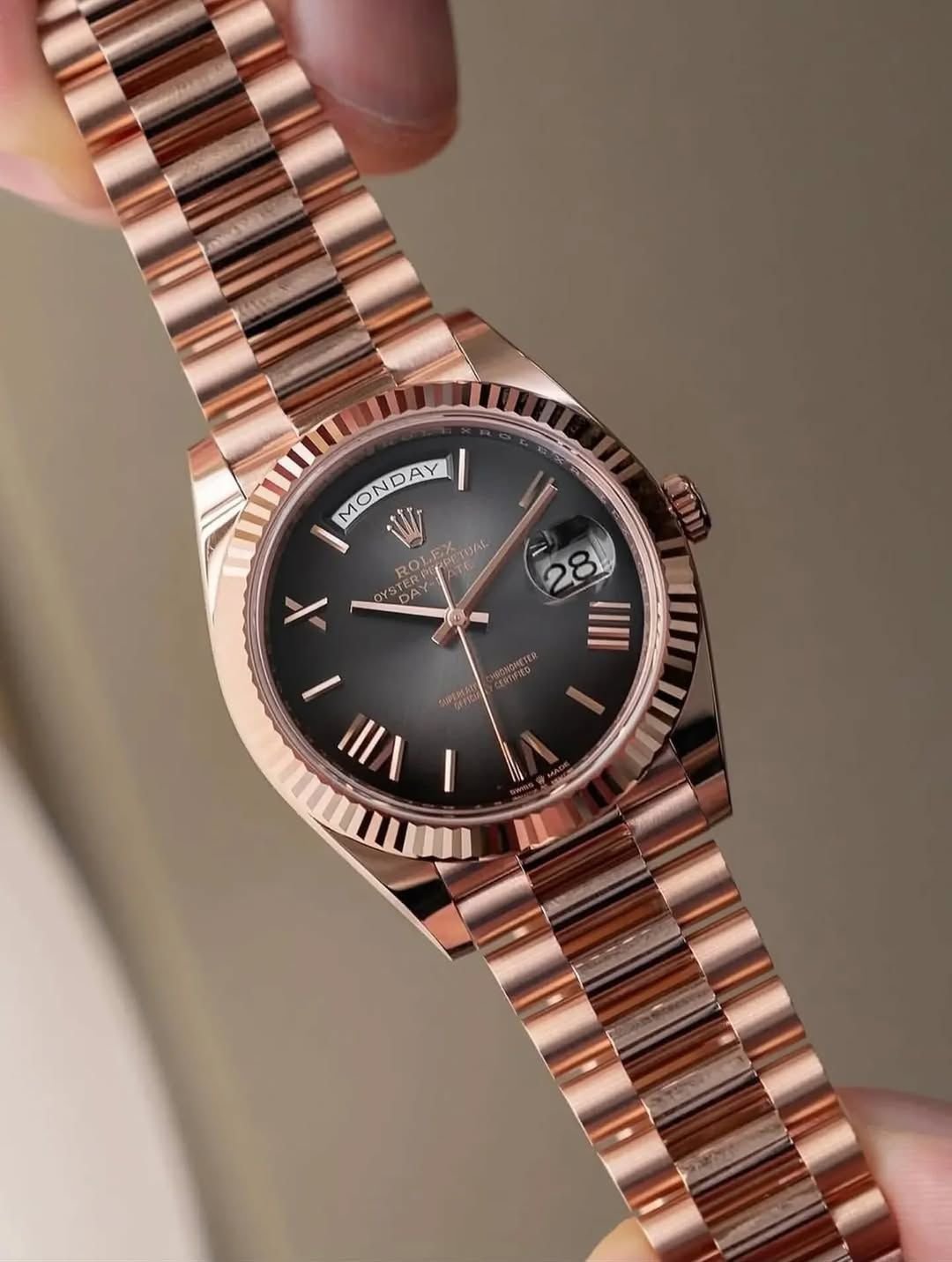 Rolex Day Date  Automatic Rose Gold Black Royal Watch For Men 