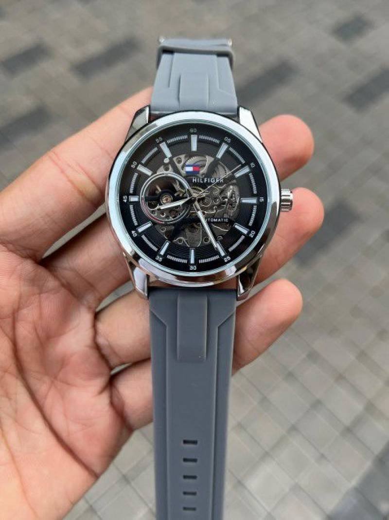 Tommy Hil_figer AUTOMATIC Ash Grey Silver Chrome Dial Watch For Men