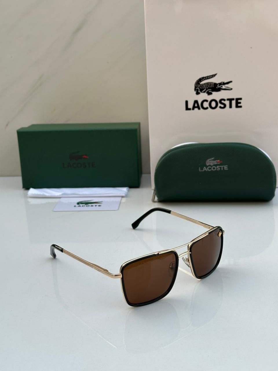Lacoste Brown shade Metallic Frame Classic Luxury Glares 