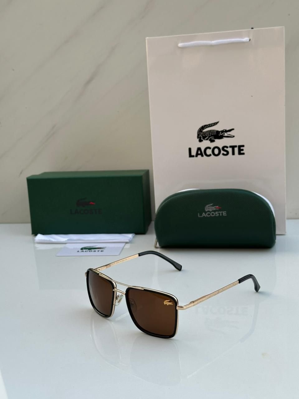 Lacoste Brown shade Metallic Frame Classic Luxury Glares 