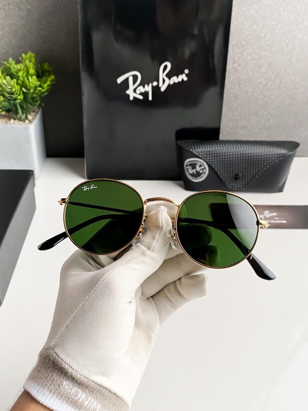 Ray-Ban 3447 Green Gold Premium Round Sunglass 