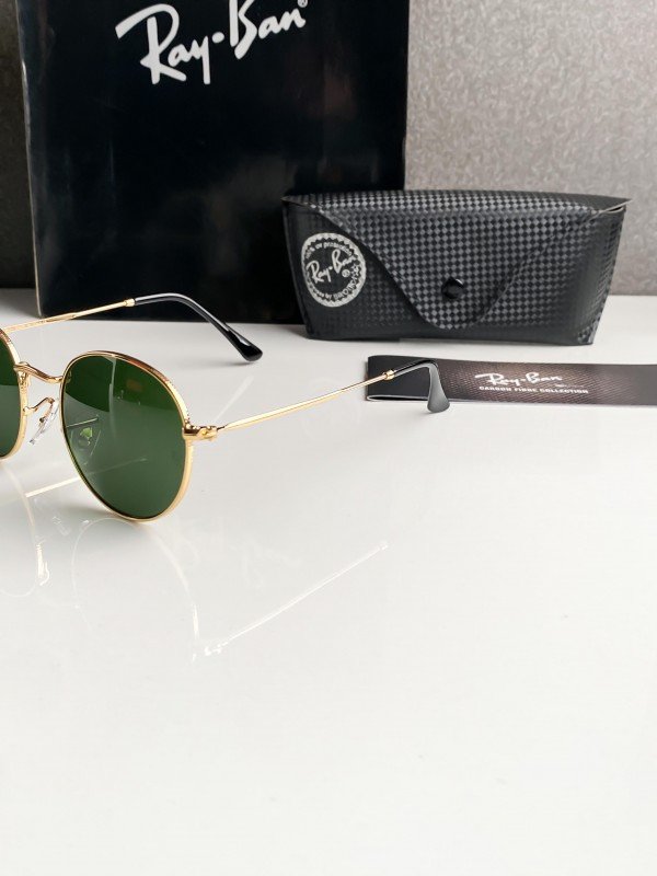 Ray-Ban 3447 Green Gold Premium Round Sunglass 