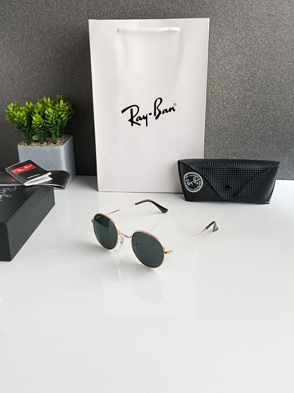 Ray-Ban 3447 Green Gold Premium Round Sunglass 