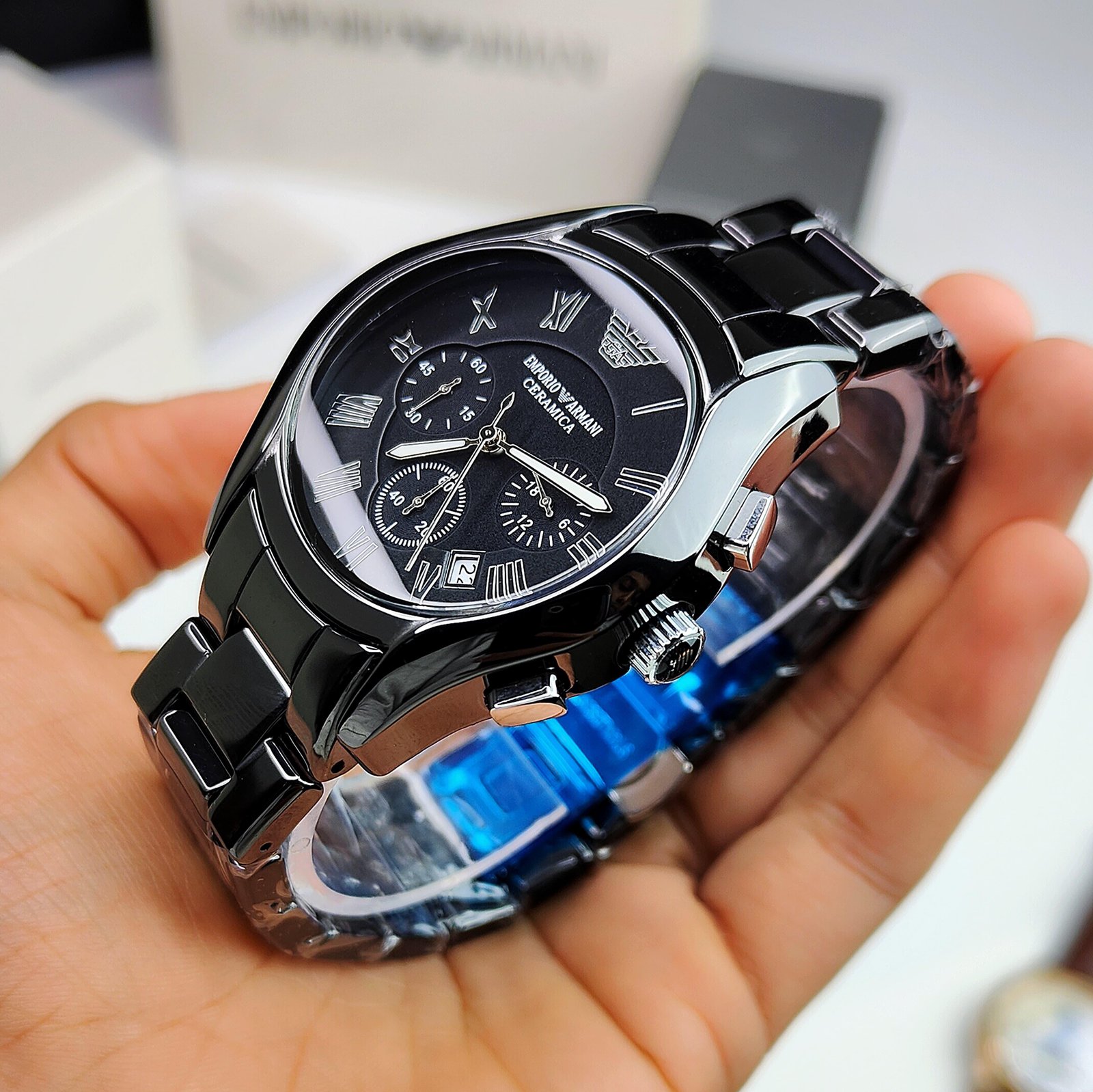 Armani Ceramic Black Chronograph Luxury Watch For Men 