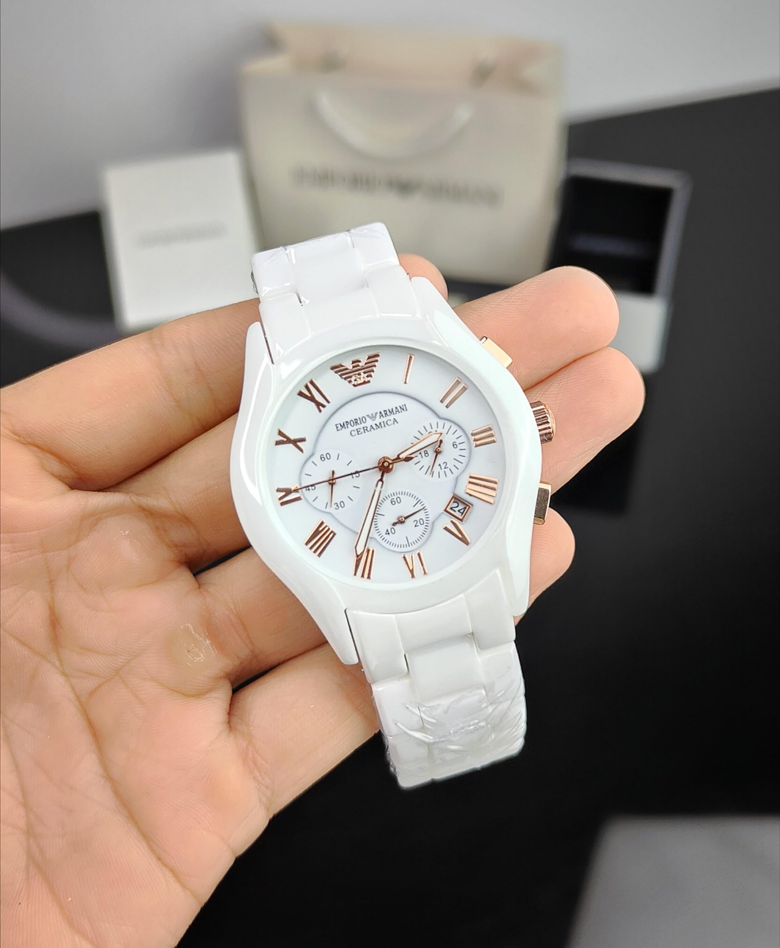 Armani White Ceramic Chronograph Luxury Watch For Men High End Quality 