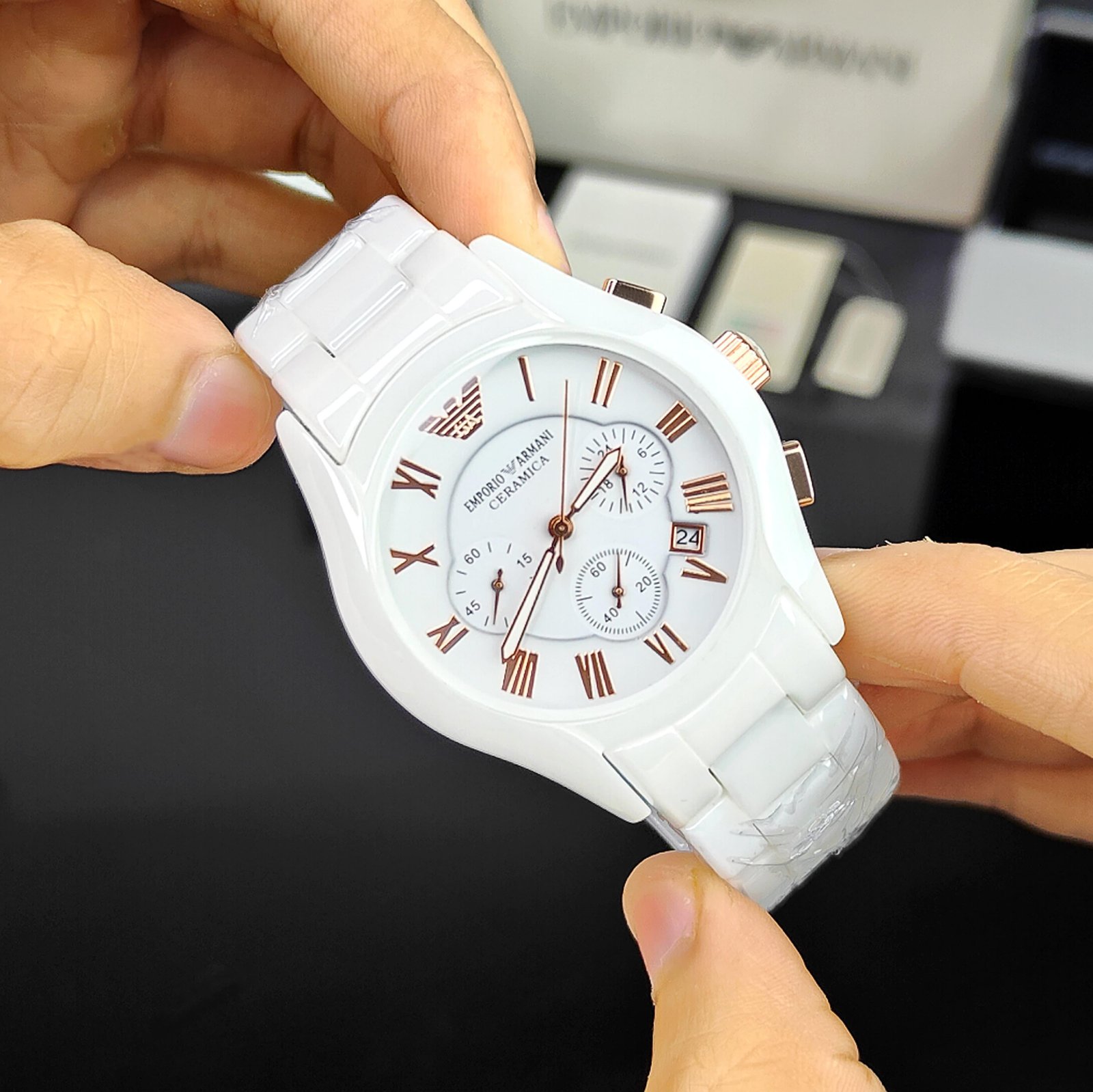 Armani White Ceramic Chronograph Luxury Watch For Men High End Quality 