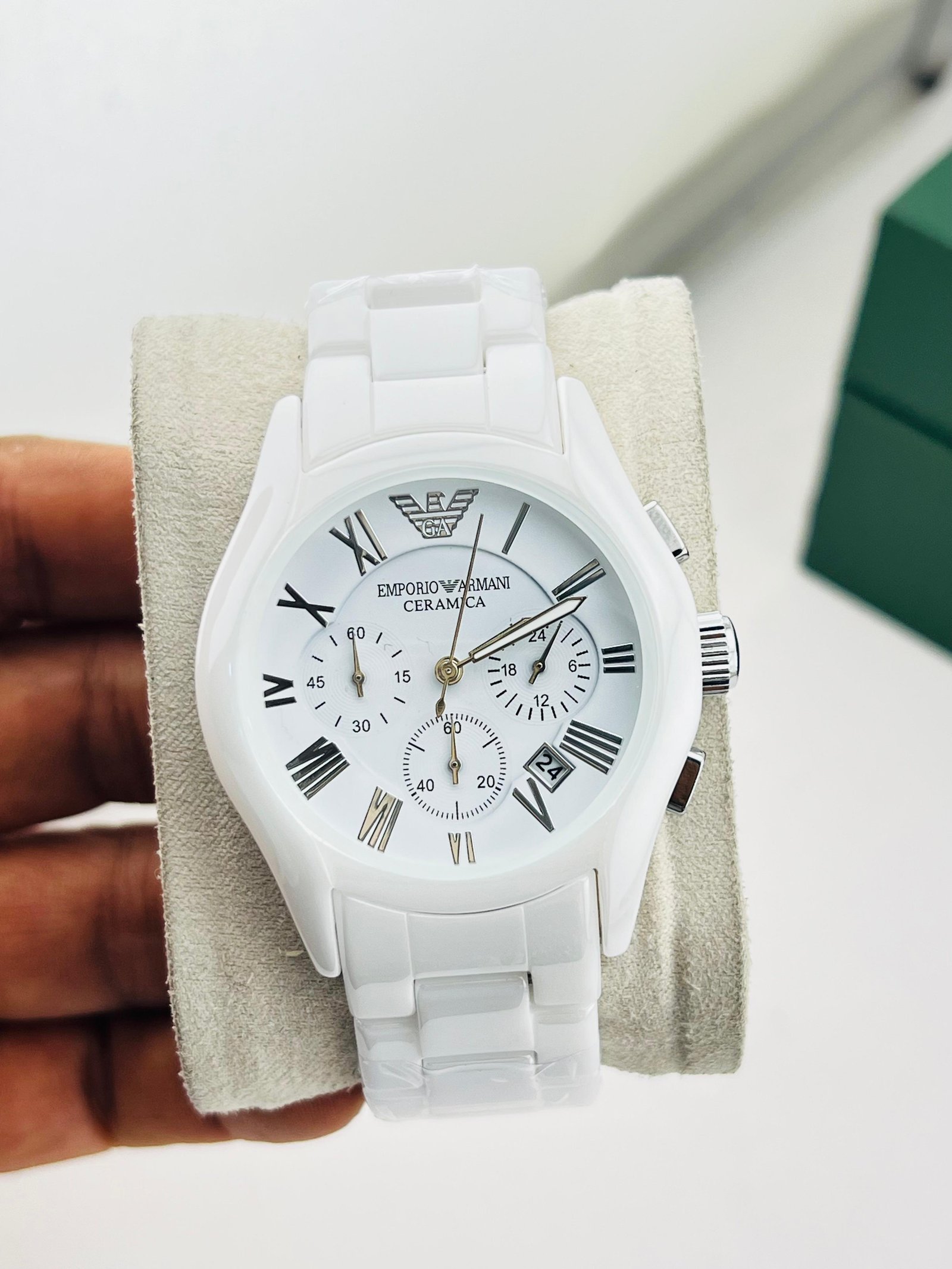 Armani Ceramic WHITE CRYSTAL CLEAR SHINING LUXURY WATCH FOR MEN 