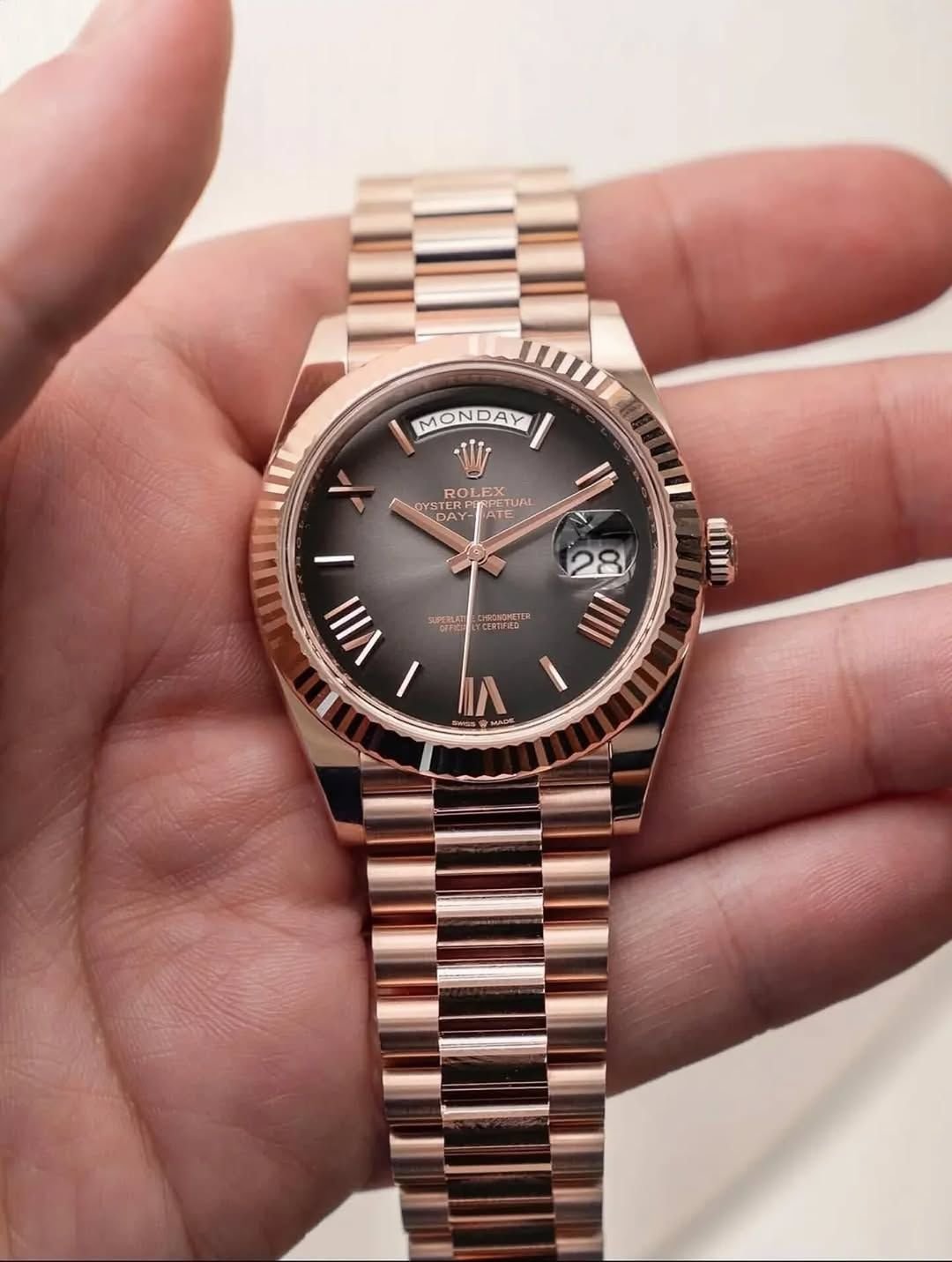 Rolex Day Date  Automatic Rose Gold Black Royal Watch For Men 