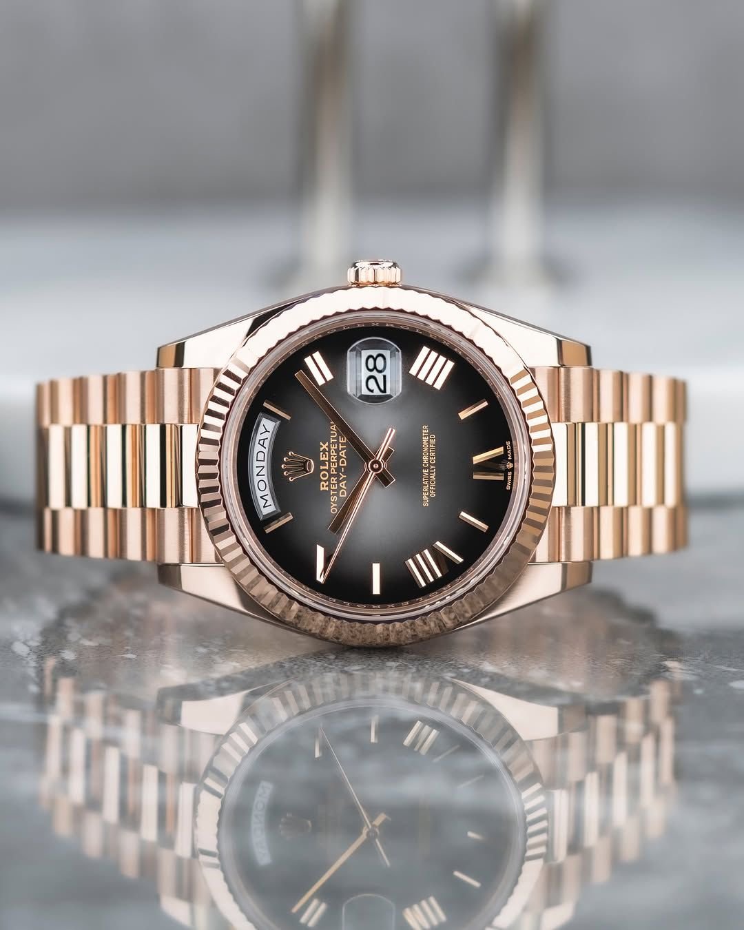 Rolex Day Date  Automatic Rose Gold Black Royal Watch For Men 