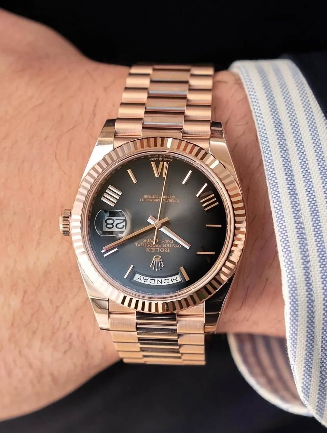 Rolex Day Date  Automatic Rose Gold Black Royal Watch For Men 