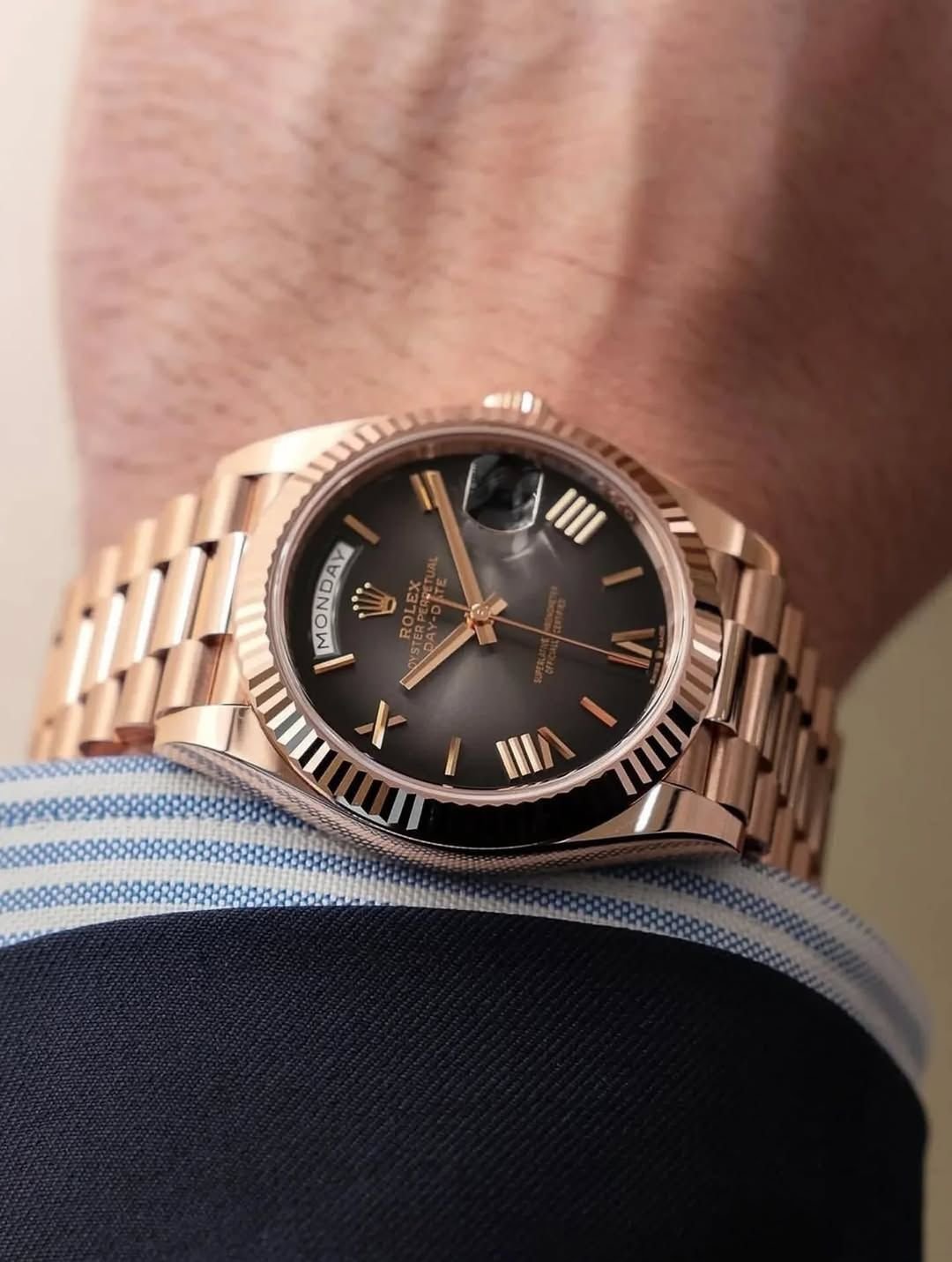 Rolex Day Date  Automatic Rose Gold Black Royal Watch For Men 