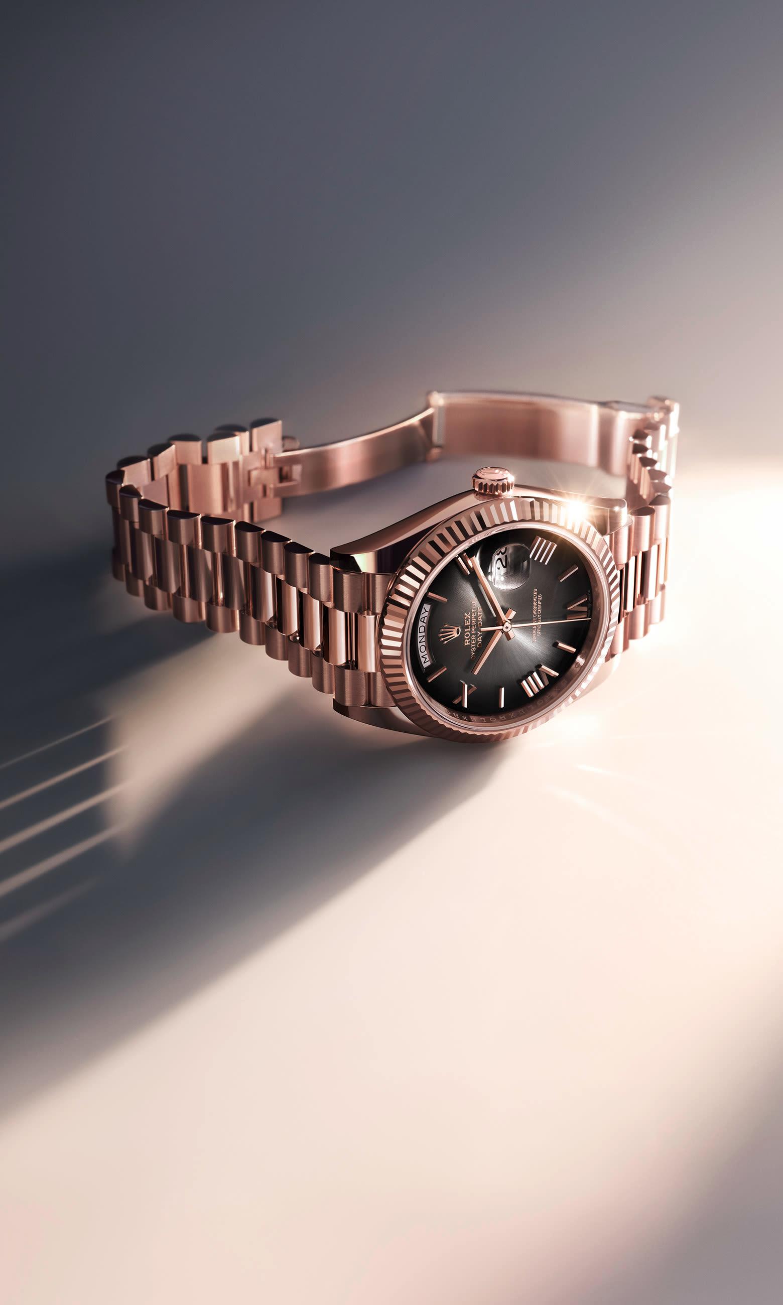 Rolex Day Date  Automatic Rose Gold Black Royal Watch For Men 